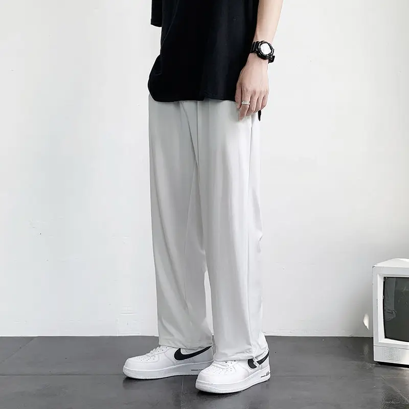 

Pants Summer Men Women Solid Color Loosening Casual Neutral Wind Ice Silk Smooth Vertical Feeling Show Thin Sport Free Shipping