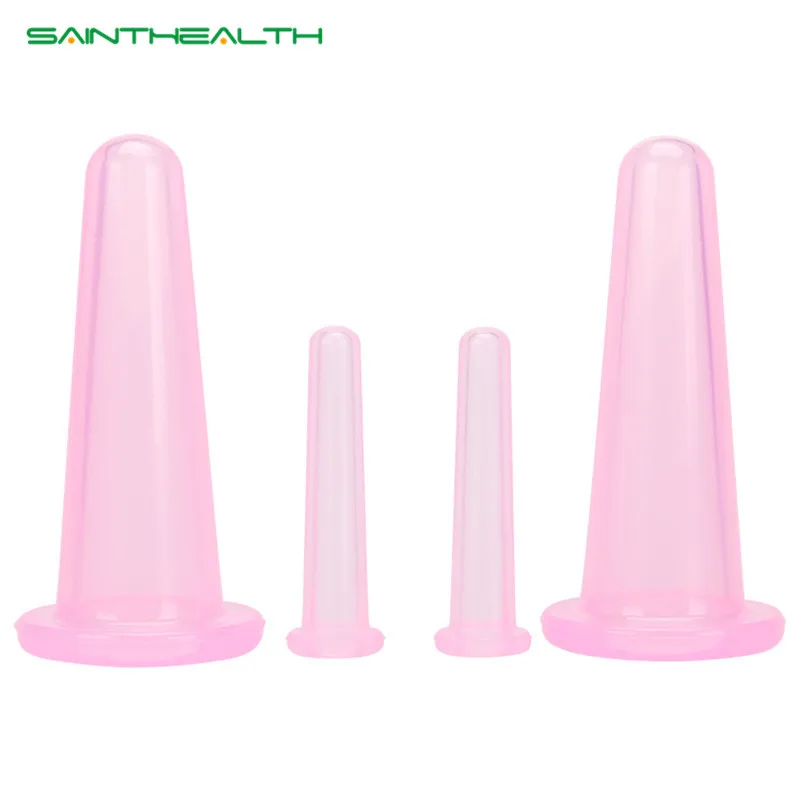 

Вакуумные банки из силикона для массажа лица, антицеллюлитный массажер, 4 шт.