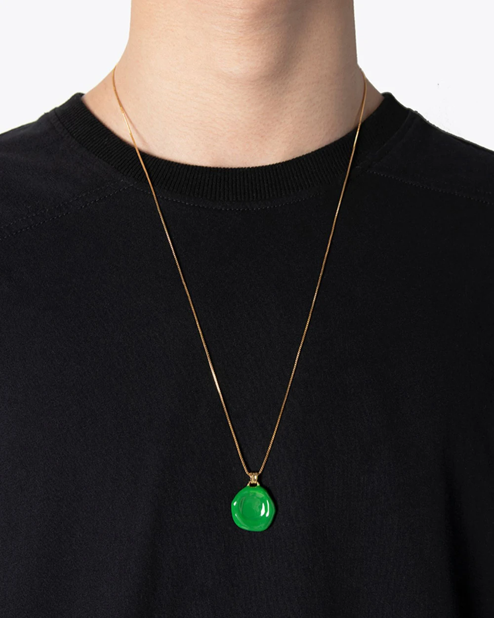 J11 Minimalist green enamel  geo pendant chain necklace for women ins runway jewelry
