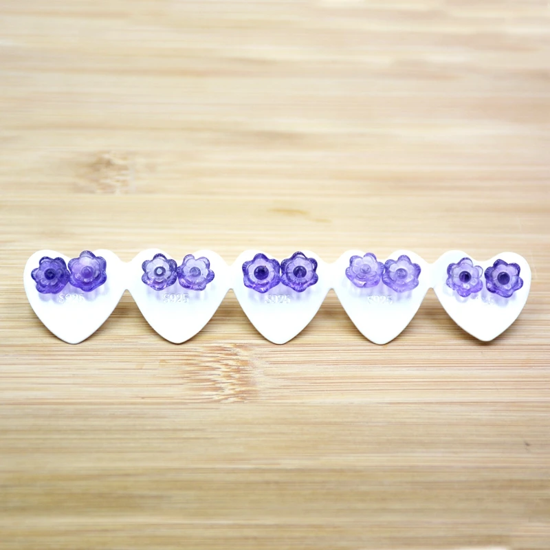 

s925 sterling silver stud earrings Natural amethyst crystal earrings gems-stone Stud earrings flower stud earrings for girl