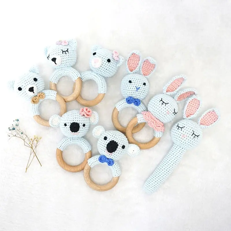 

Baby Wooden Teether Ring DIY Crochet Koala Rattle Soother Bracelet Molar Toys Dropship