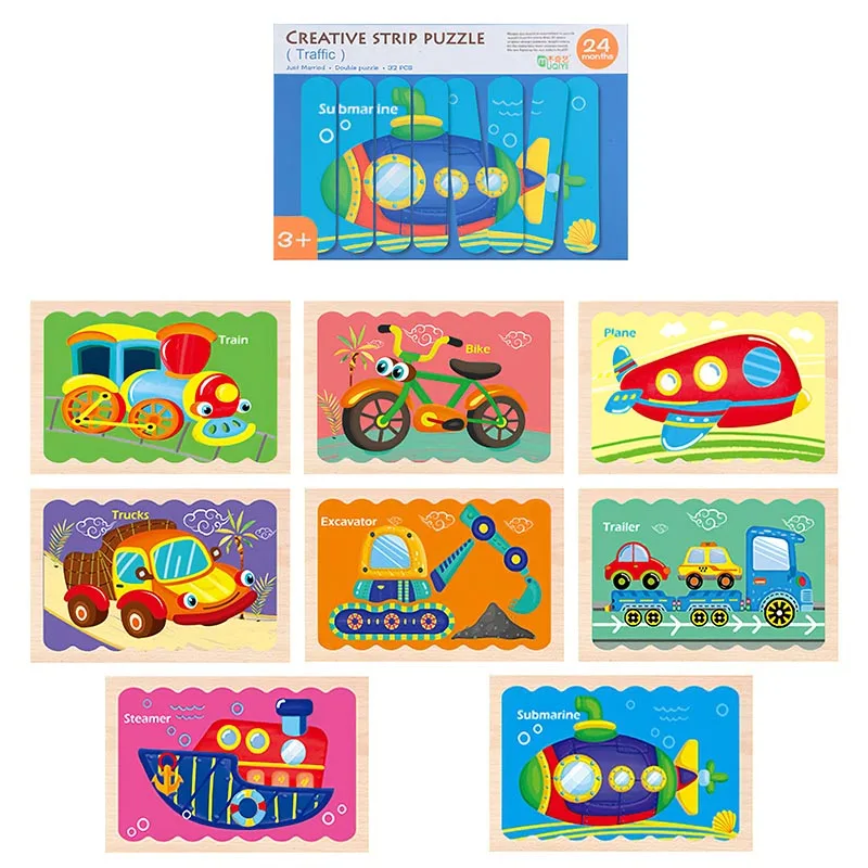 Creative Strip Puzzles For Kids Montessori Toy Wooden Toys Jigsaw Puzzle Children Cartoon Set Educational Gift | Игрушки и хобби