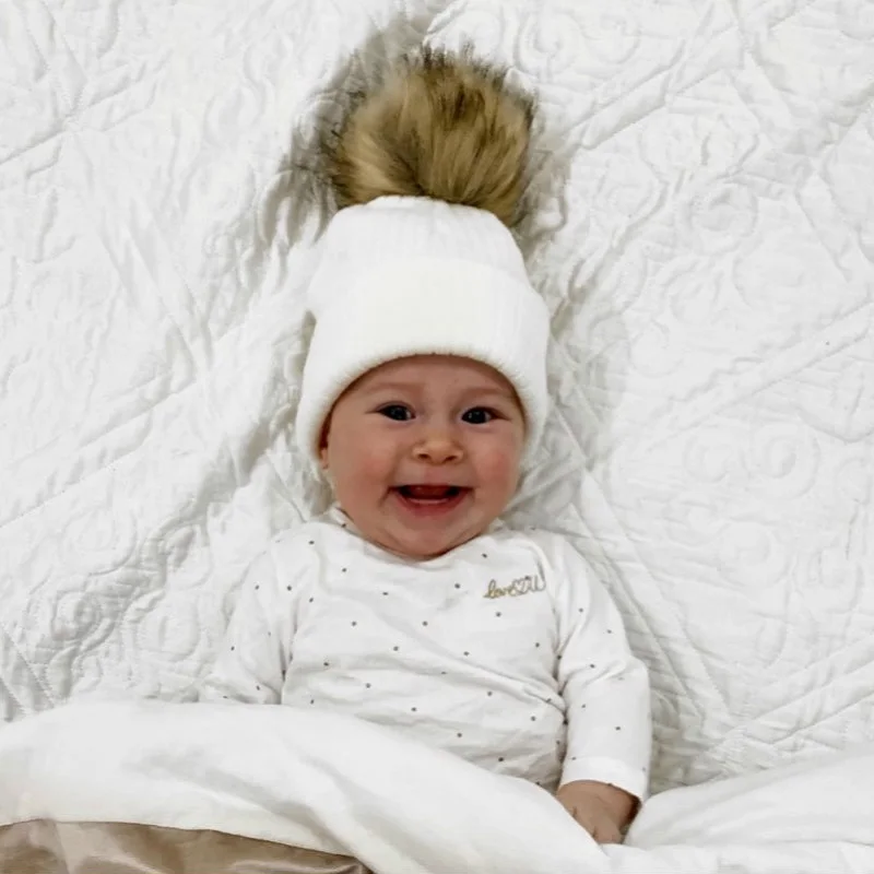 

Kids Winter Hat Knit Children Hats Fake Raccoon Pompom Hat For Girls Boys Bonnet Baby Hats