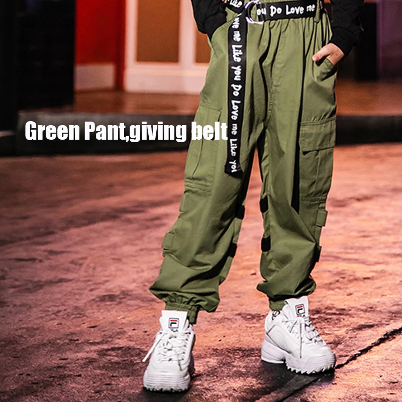 Green Pant Детский танцевальный костюм в стиле хип-хоп комбинезоны в стиле хип-хоп Детский костюм для джазовых танцев уличная одежда для сцены и школы VDB960 - Цвет: Green Pant