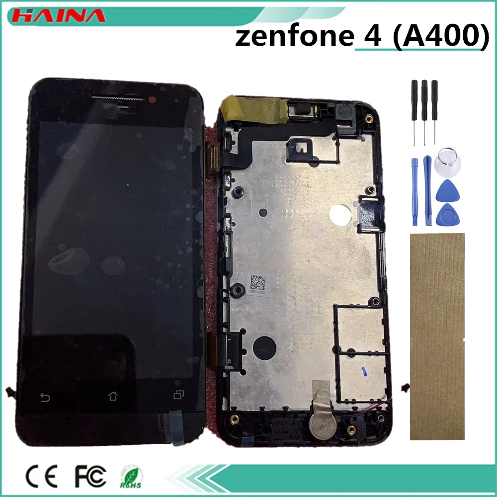 

Frame + Lcd and touch phone For ASUS Zenfone 4 A400CG Touch Screen Sensor Glass Assembly Black Color With tools& tape