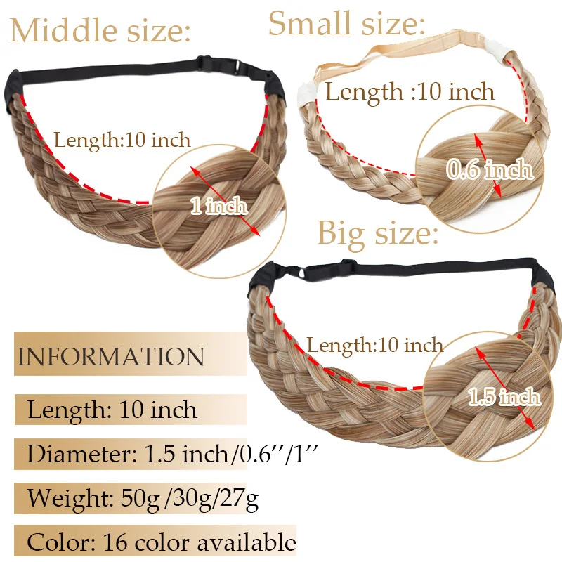 BENEHAIR Headband Platied Elastic Hair Band Braided Headwear Accessories Bohemian Synthetic Fake Bangs | Шиньоны и парики