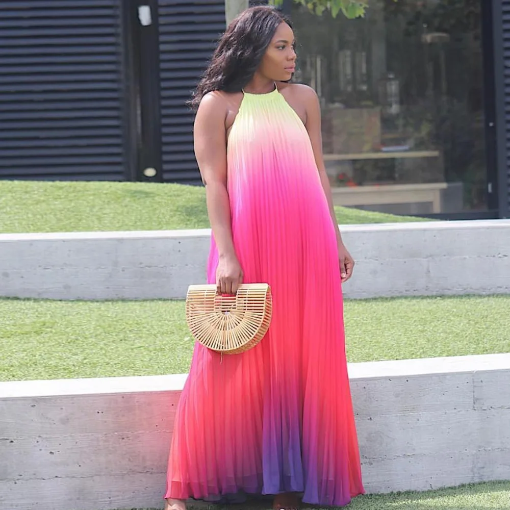 Женское богемное платье макси без рукавов длинный пляжный сарафан с цветочным