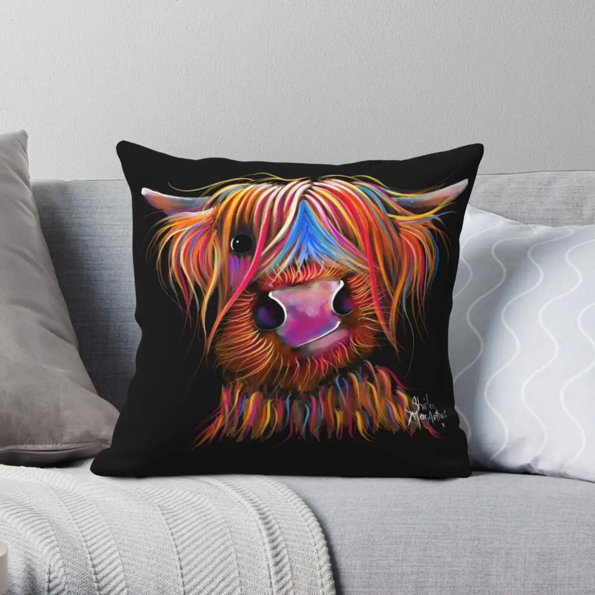 

CoW PRiNT SCoTTiSH HiGHLaND BRuCe Pillowcase Polyester Linen Velvet Printed Zip Decor Throw Pillow Case Room Cushion Cover 45x45