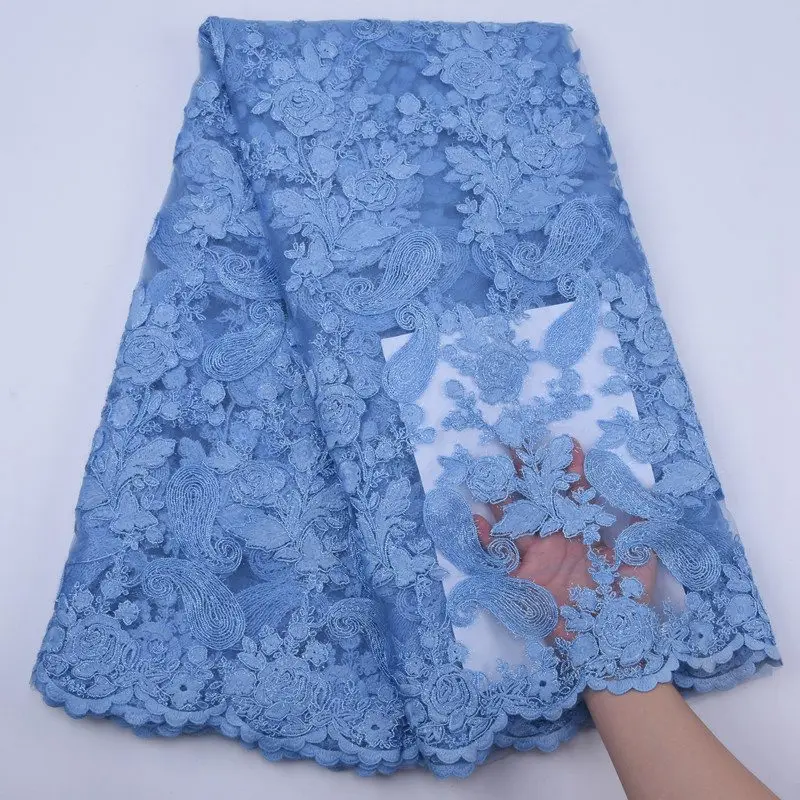 Нигерийская кружевная ткань 2019 Высококачественная Тюлевая свадебная небесно