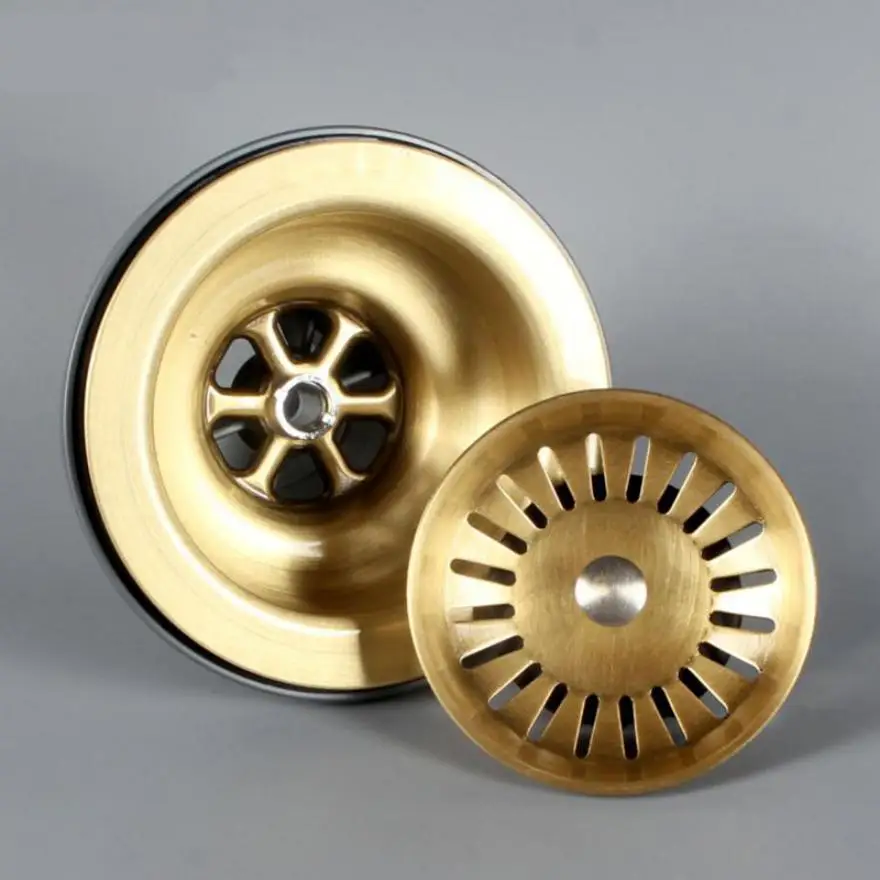 

Free Shipping Brushed Brass 3.5kitchen Sink Drain Strainer Sink With Removable Basket And Seal Lid Deodorant Plug Hair Catchers