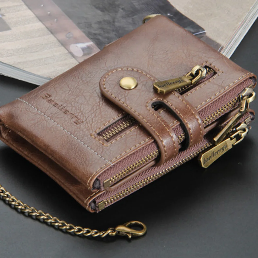 

Fashion Men Multi-slot Short Wallet Genuine Male Wallet Leather Hasp Double Zipper Design Coin Purse ID Card Holder Short Wallet