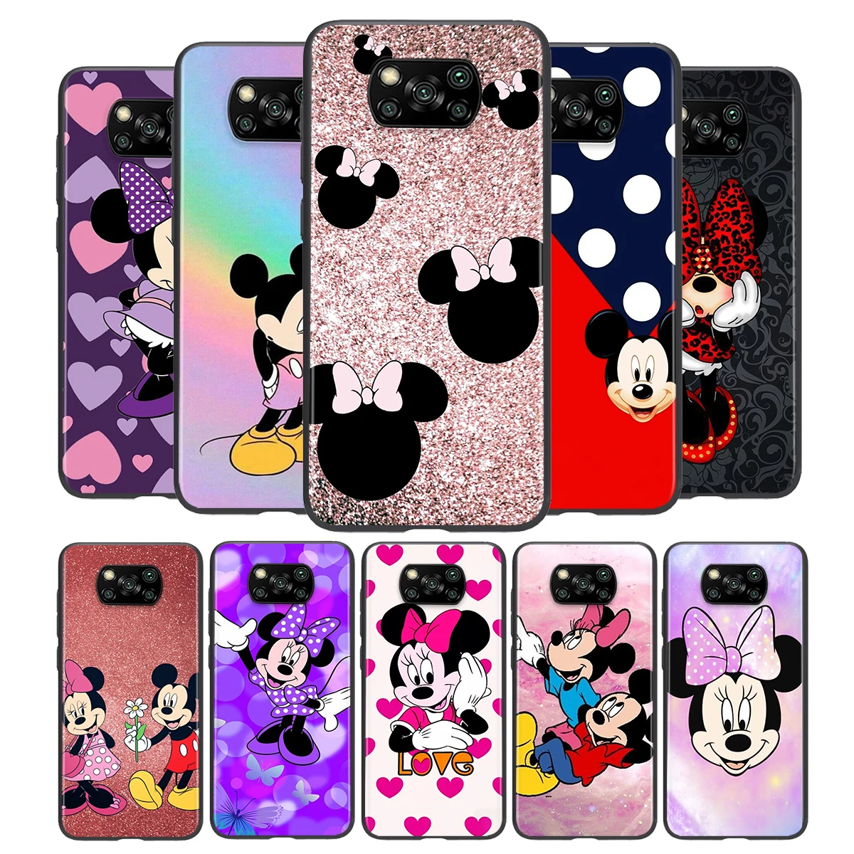 

For Xiaomi Civi Play Mix 3 A2 A1 6X 5X Poco X3 NFC F3 GT M3 M2 X2 F2 Pro C3 F1 Black Cute Mickey Mouse Soft Phone Case