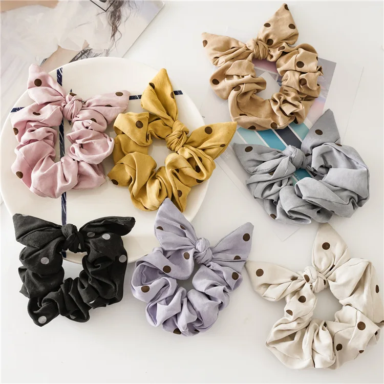 

Japanese version of new autumn and winter knot bow large intestine circle dot cloth art handmade hair circle ornament