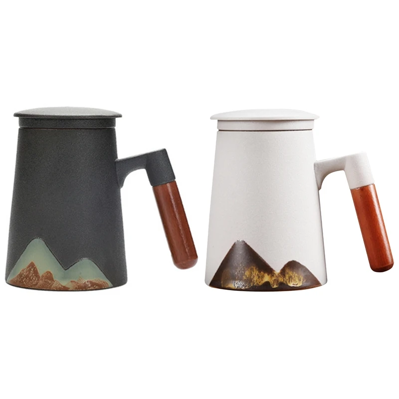 

420Ml Retro Ceramic Mug Office Water Cup with Lid Cup and Mug with Wooden Handle Birthday Gift Box