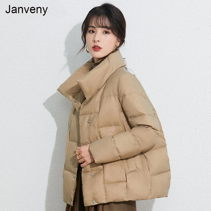 

Janveny 2021 Winter Ultra Light Down Jacket Stand Collar 90% White Duck Down Coat Casual Loose Female Feather Puffer Parkas