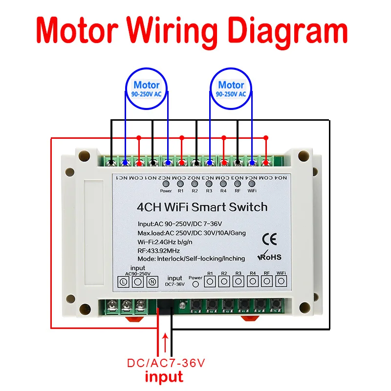 Умный дом eWeLinK 433 МГц 4Gang Беспроводной дистанционный пульт WI-FI переключатель DC12-24V