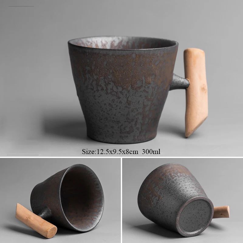 

Retro Creative Ceramic Tea Cup Personality Wooden Handle Coffee Cup Chinese Coffee Cup Drink Gift Cup