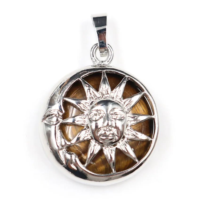 FYJS уникальный посеребренный медальон полый солнце тигровый глаз камень подвеска