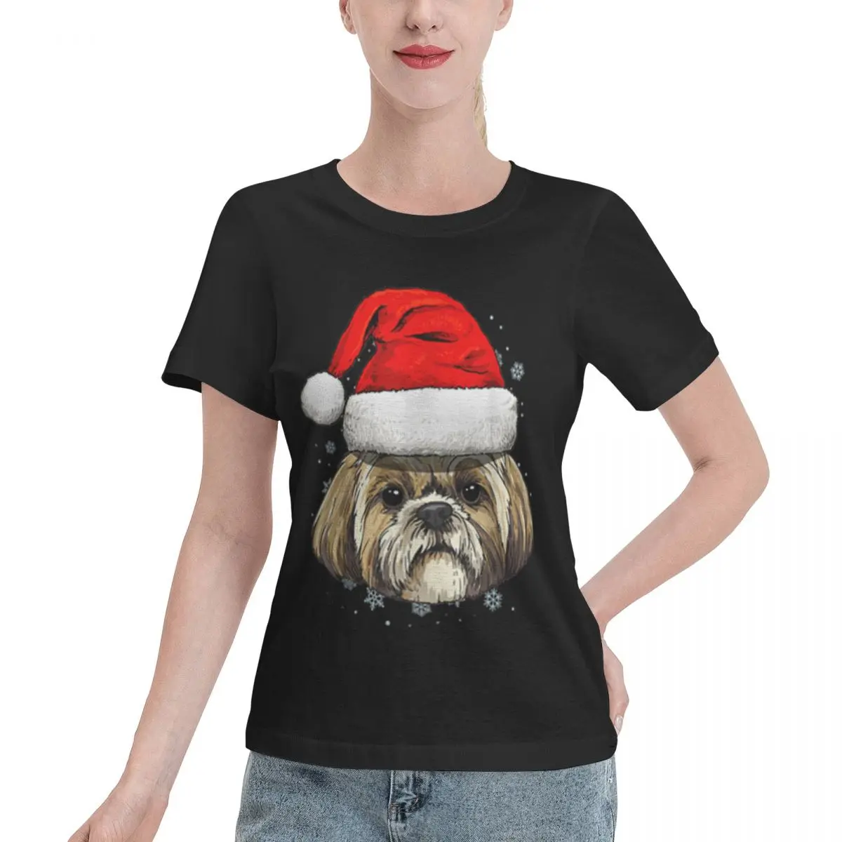 Топ Shih Tzu футболка с рисунком Санта Клауса для мальчиков женская оверсайз