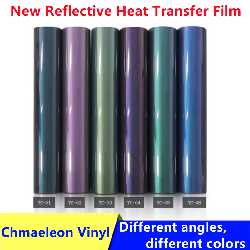 

25x100cm Reflective Heat Transfer Film Glows Itself PU T-Shirt Chmaeleon Vinyl For Clothing Hot Stamping Foil