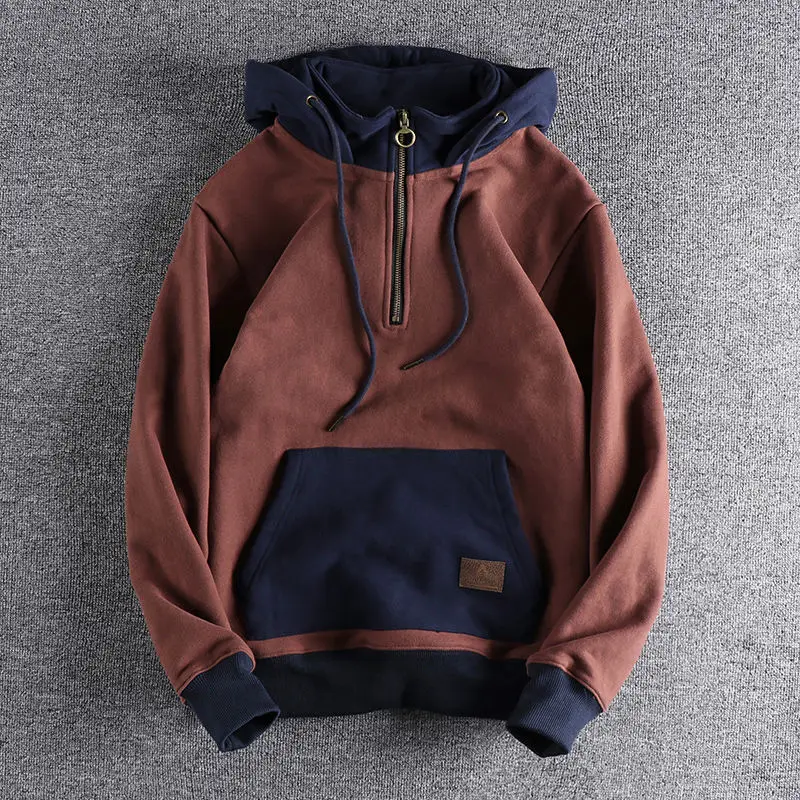

Winter Hooded Men 's Retro Contrast Color New Youth Stand Collar Coat Top