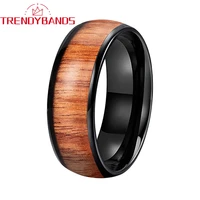 8mm tungsten men women ring black wedding band with koa wood inlay domed polished shiny comfort fit