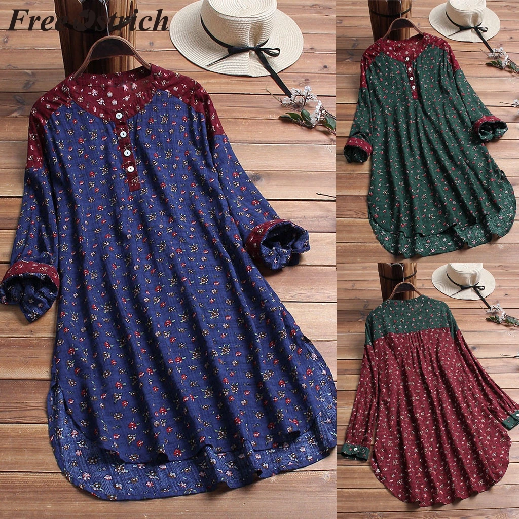 Женские топы и блузки большого размера с цветочным принтом круглым вырезом