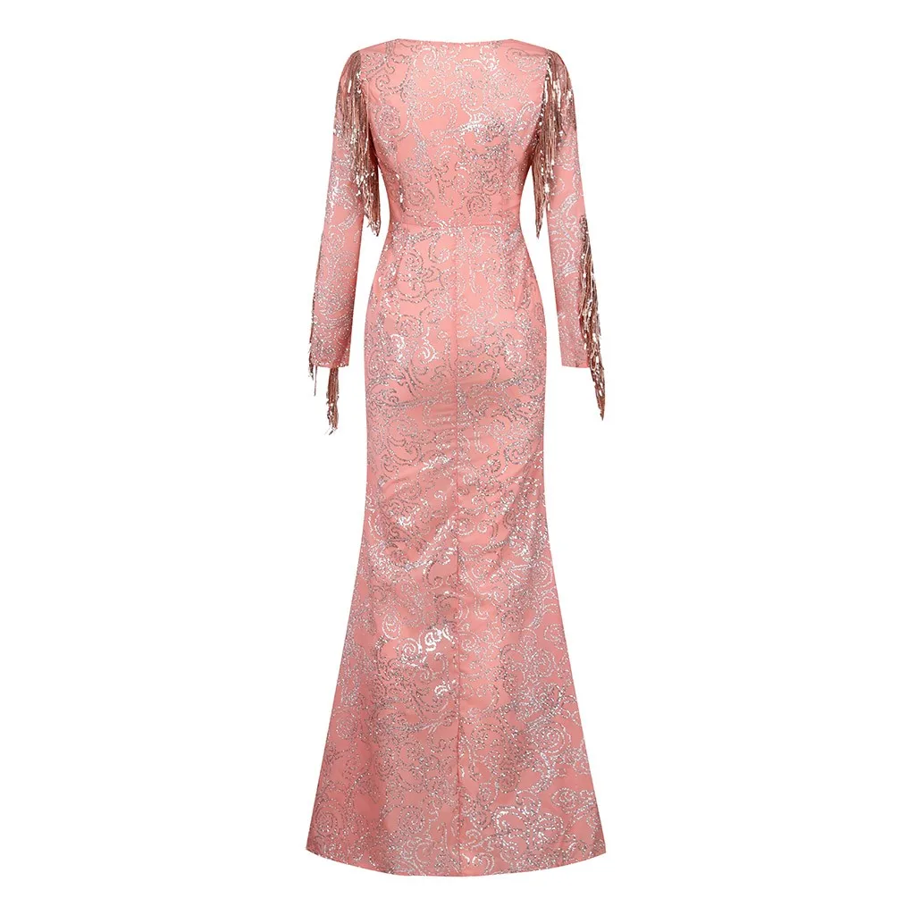 Сексуальное розовое вечернее Клубное платье с блестками женское длинное