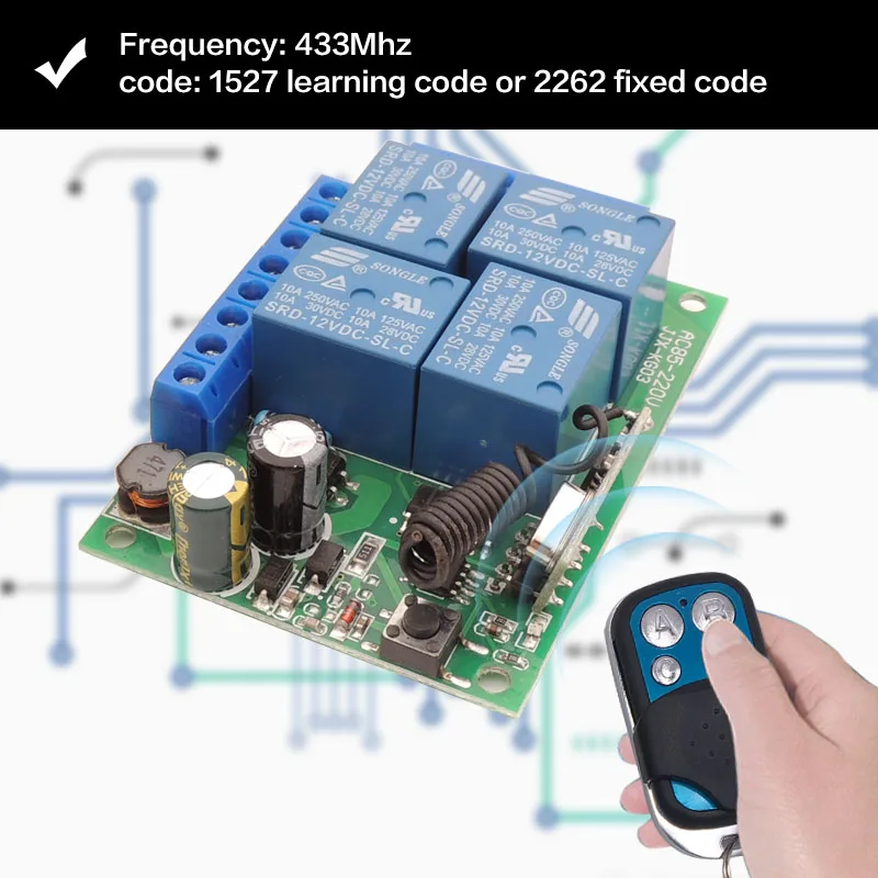 Пульт дистанционного управления 433Mhz 220V 4CH 10A rf переключатель релейный приемник и передатчик для пульт дистанционного управления для гаража и дистанционного светового переключателя