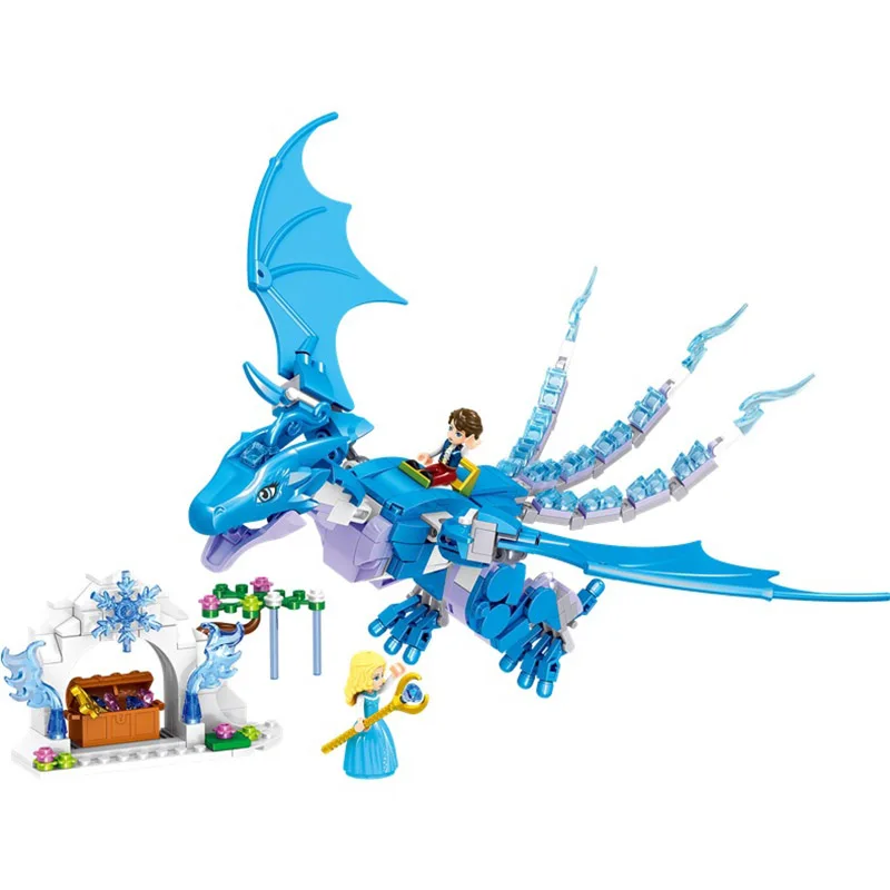 

2021 new Disney Ice and snow Princess and the Dragon Knight model building block set building block toy children girl gift