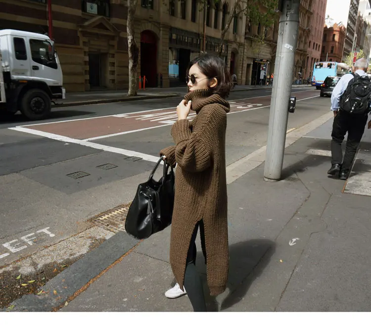 Новинка 2018 пуловер женский джемпер длинный свитер с высоким воротником теплый