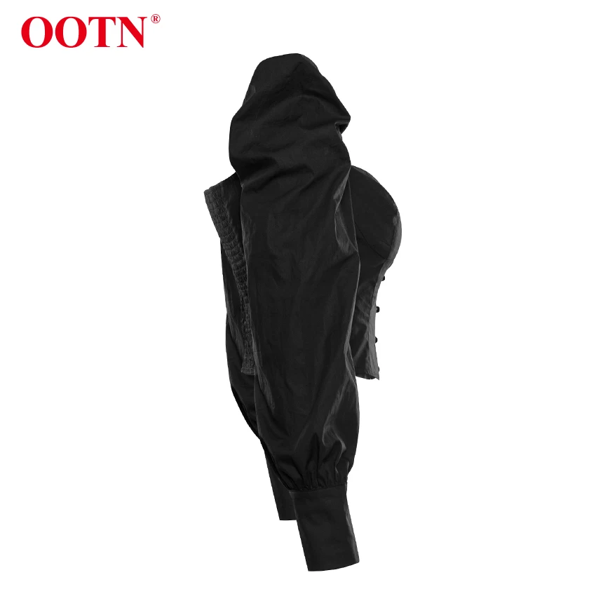 OOTN однобортный сексуальный черный укороченный Топ для женщин, с рюшами, с пышными рукавами, с квадратным воротником, блузки, женские осенние повседневные рубашки с длинным рукавом
