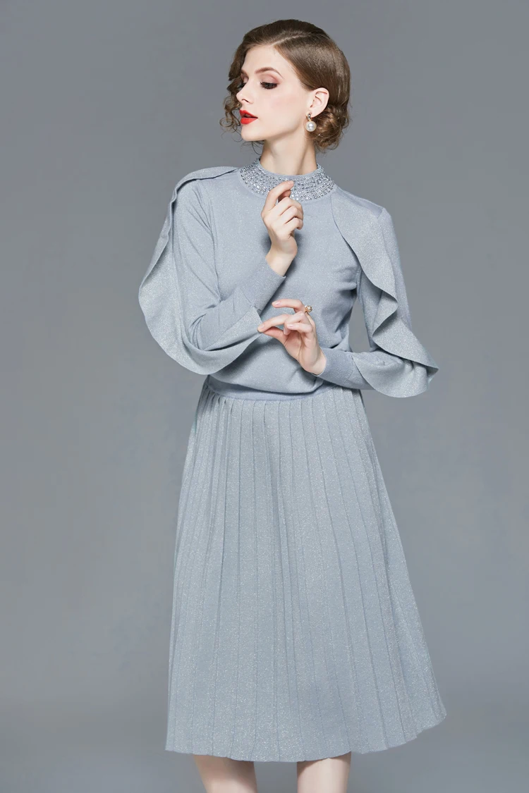 Модные женские Подиумные комплекты-двойки со стоячим воротником украшенные