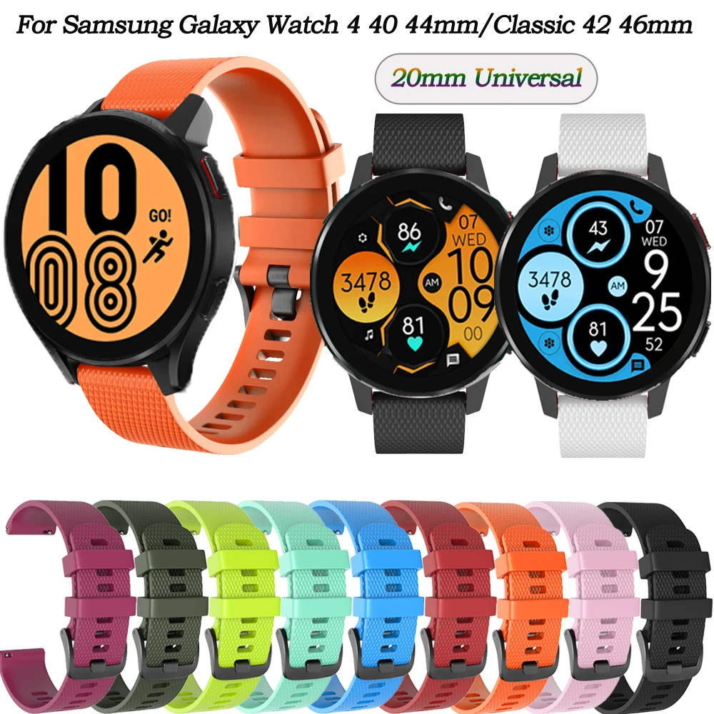 

Ремешок силиконовый для смарт-часов, браслет для Samsung Galaxy Watch 4 Classic 42 46 мм, Active 2 40 44 мм, 20 мм