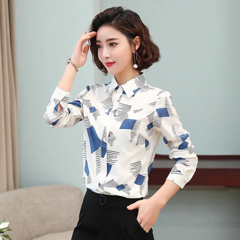 

Spring and Autumn 2020 New Printed Shirt Women's Long Sleeve Floral Slim Shirt Women's Chiffon Shirt Large Women's Bottoming