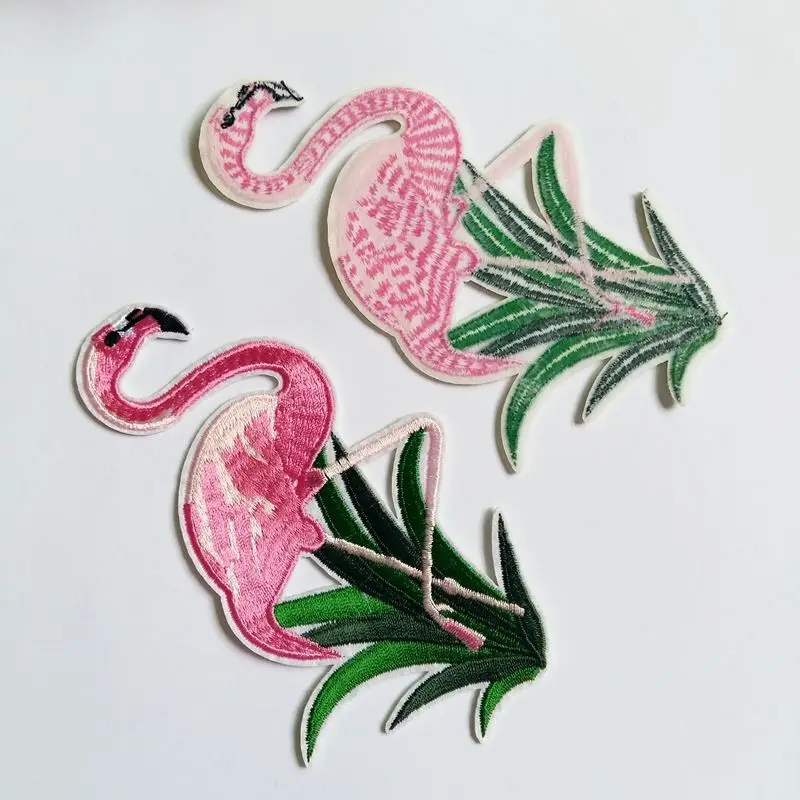 2PCS/lot 8.8cm*14cm Flamingos Patch Badge Iron On Cartoon Patches Cheap Cute Sewing Embroidered For Kids Clothes Appliq - купить по
