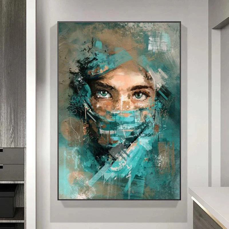 

Abstract Woman Portrait with Green Veil Watercolour Canvas Painting Poster and Prints Wall Art Picture Cuadros for Living Room