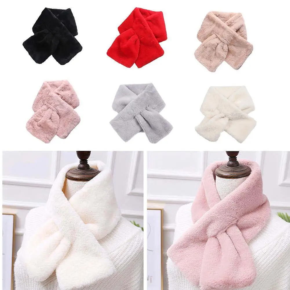 

Plush Scarf Fur Collar Warmth Hood Plush Cross Scarf All-match Student Warm Scarf Winter Autumn Warm Fleece Girl Scarf