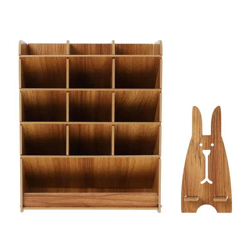 

1Pc Wooden Desk Organizer Practical Large Novel Office Supplies Compartment Organizer Storage Stand