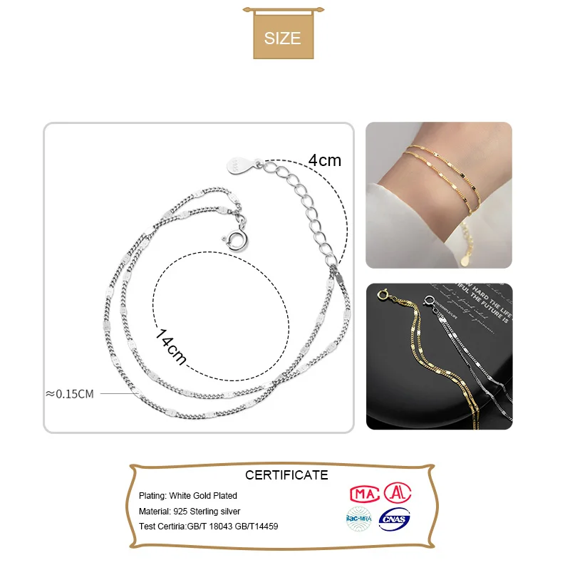 Trustdavis подлинный 925 Стерлинговое серебро Мода Милая Двойная Цепочка многослойный