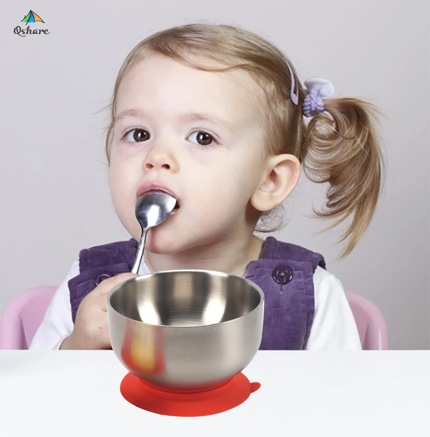 Детская миска для еды кормления Qshare чашка на присоске силиконовая посуда без БФА