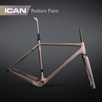 icanbikes hot sale flat mount gravel carbon bicycle frameset with chameleon paint rainbow logo rotor size 140mm