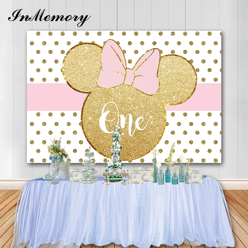 В памяти для маленьких девочек 1st День рождения фон фотосъемки Золотая мышка