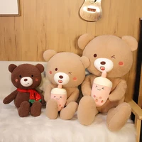 high quality 5575100cm lovely scarf milk tea teddy bear doll stuffed animal bear plush toys lovers girls birthday baby gift