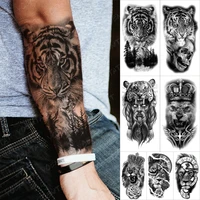 waterproof temporary sleeve tatooo stickers tiger forest mountain river lion tattoo arm body art fake tatoo male female black