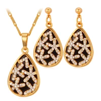 collare new trendy jewelry sets for women gold color austrian rhinestone necklace pendant earrings crystal s136
