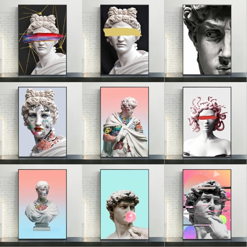 

Funny Art Sculpture Of David Canvas Posters Graffiti Art Canvas Paintings On the Wall Modern Funny Portrait Pictures Home Decor
