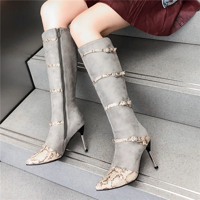Сезон весна-осень Женские сапоги до колена Обувь на высоких каблуках Дамские