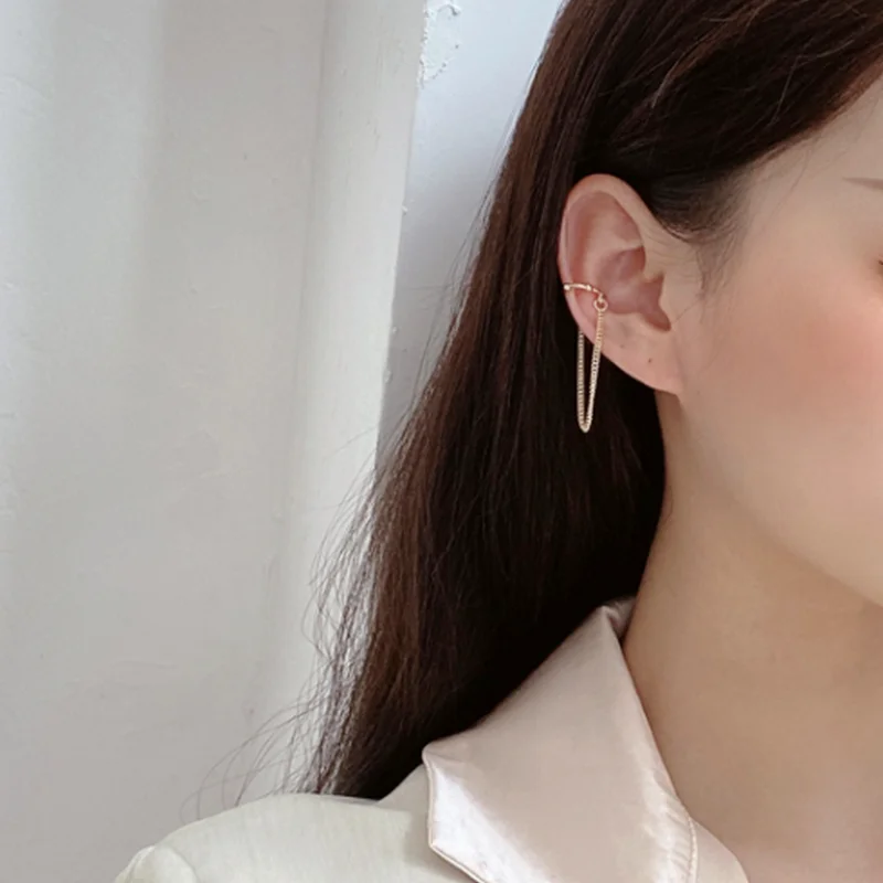 

Trendy Jewelry 1 PC Ear Cuff Earrings Simply Design Metal Alloy Golden Plating Chain Clip Earrings For Girl Without Piercing