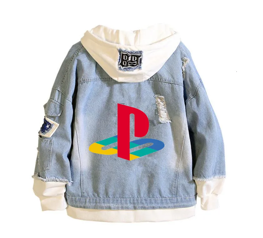 Мужская мода playstation джинсовая куртка PS4 Повседневная куртка-бомбер Хип Хоп Ретро-худи уличная куртка